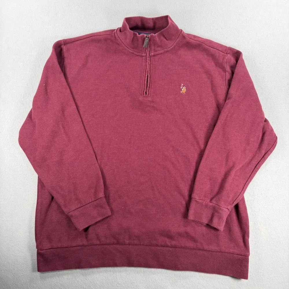 US Polo Assn Quarter Zip Pullover Sweater Mens 3XL Burgundy Maroon Long Sleeve